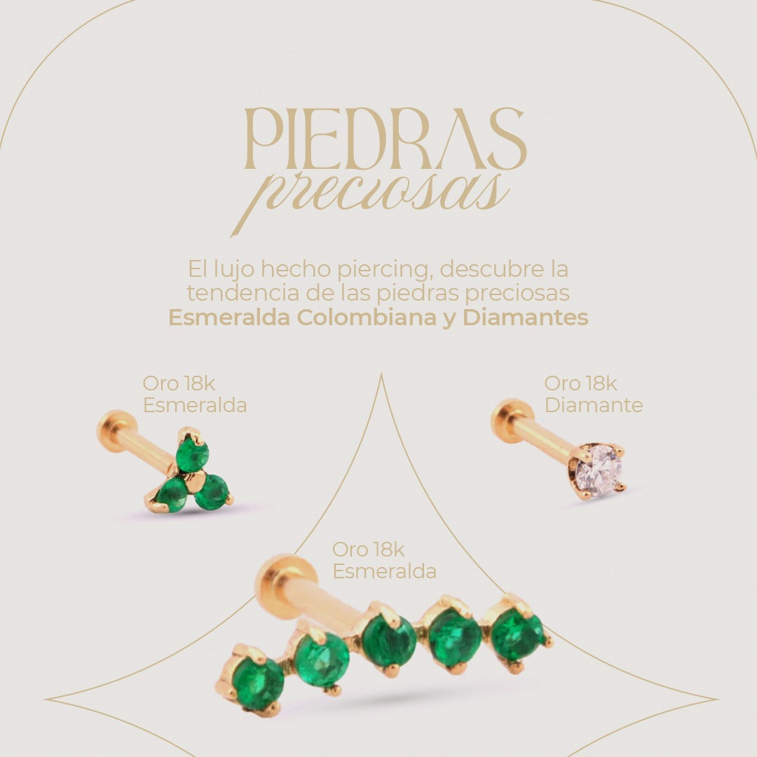 Piercings de lujo en oro con esmeralda colombiana y diamantes
