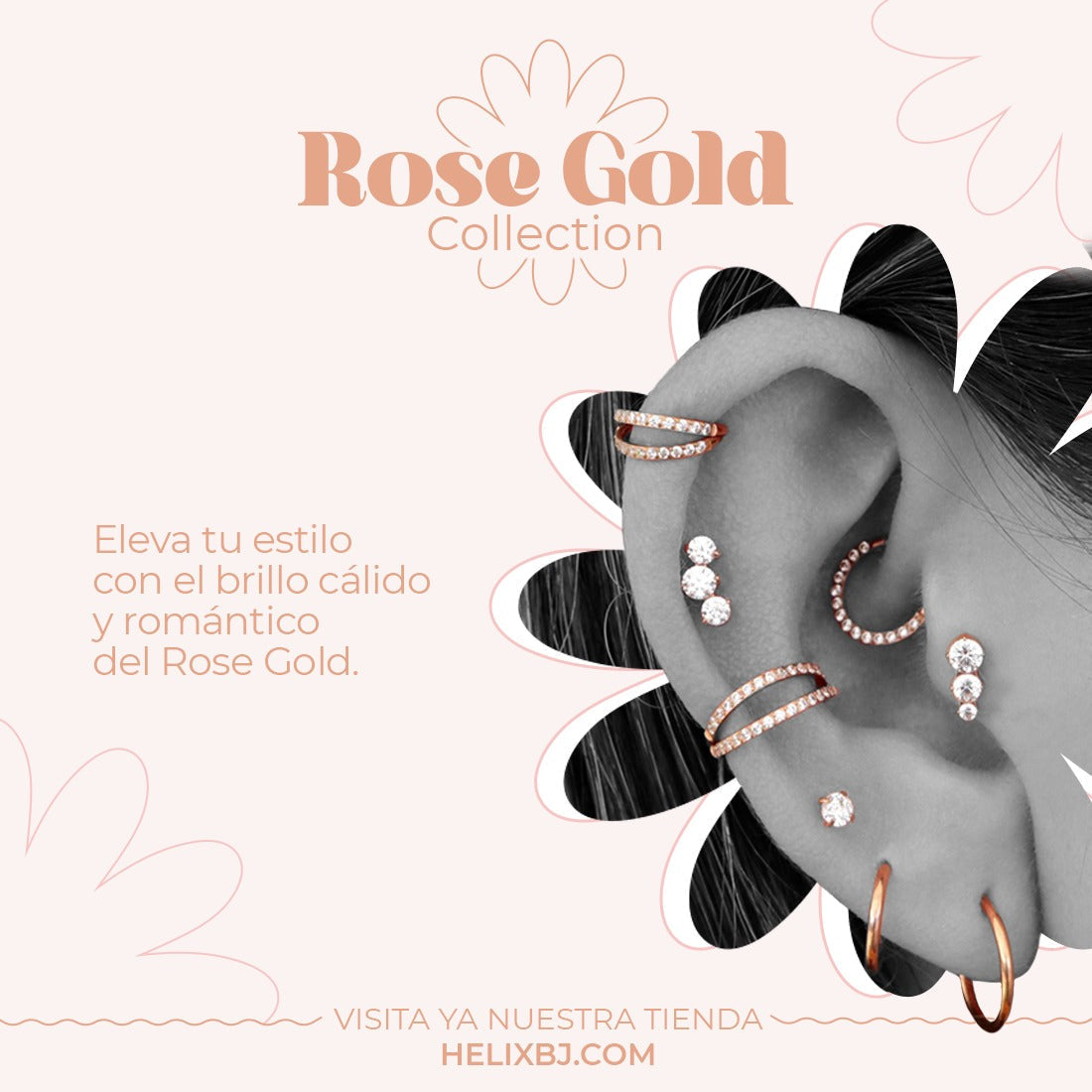 Piercings en oro rosa: eleva tu estilo con un brillo cálido y sofisticado