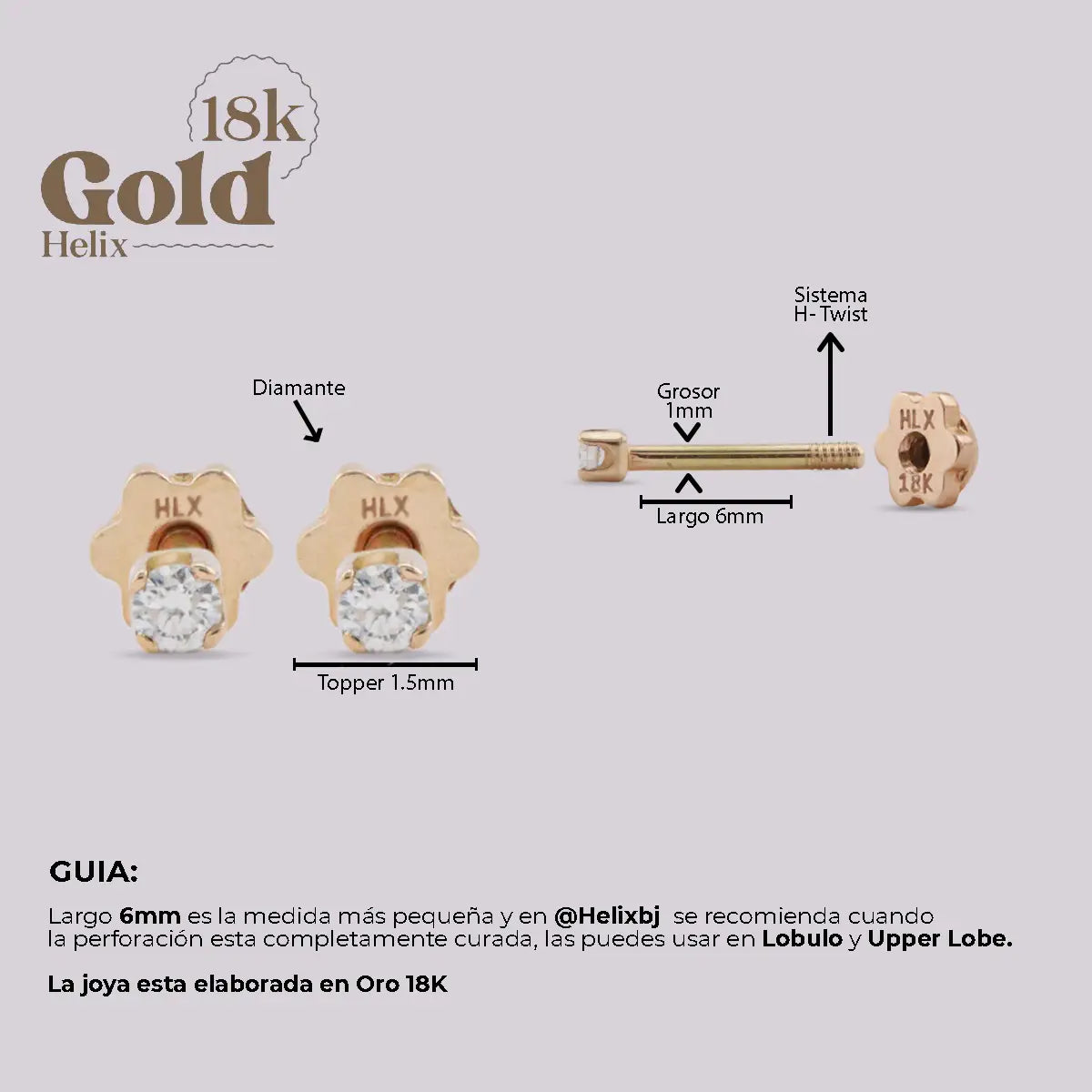 Aretes en Oro 18K con Diamante Natural – Diseño H Helix