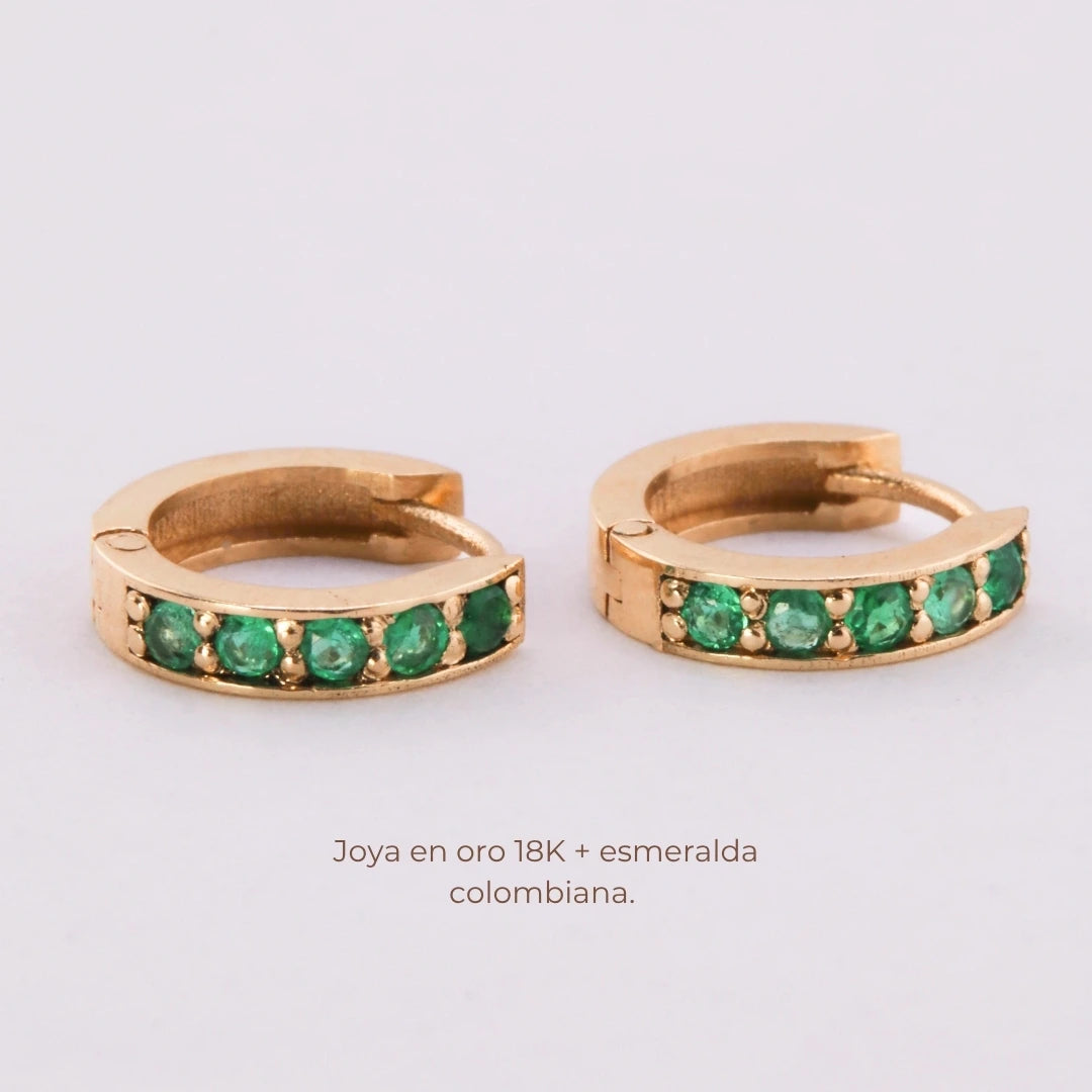 Candongas con Esmeraldas Colombianas Oro 18K