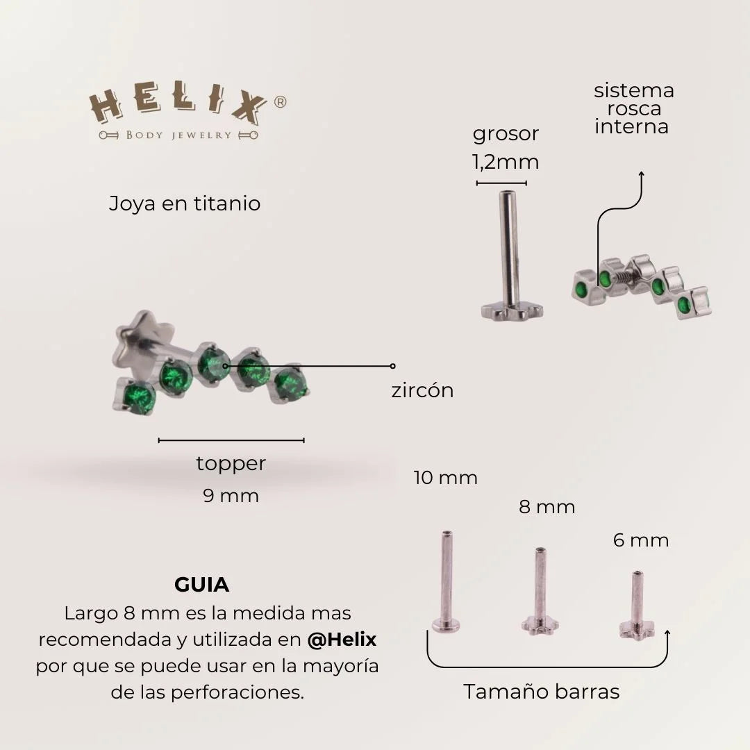 Labret Penta Verde en Titanio