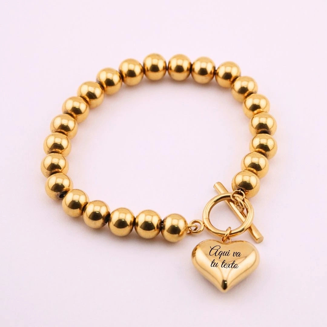 Pulsera Personalizada en Acero Inoxidable Dorado con Corazón