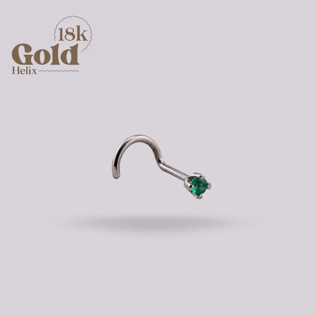 18K White Gold Spiral Nostril with Natural Emerald
