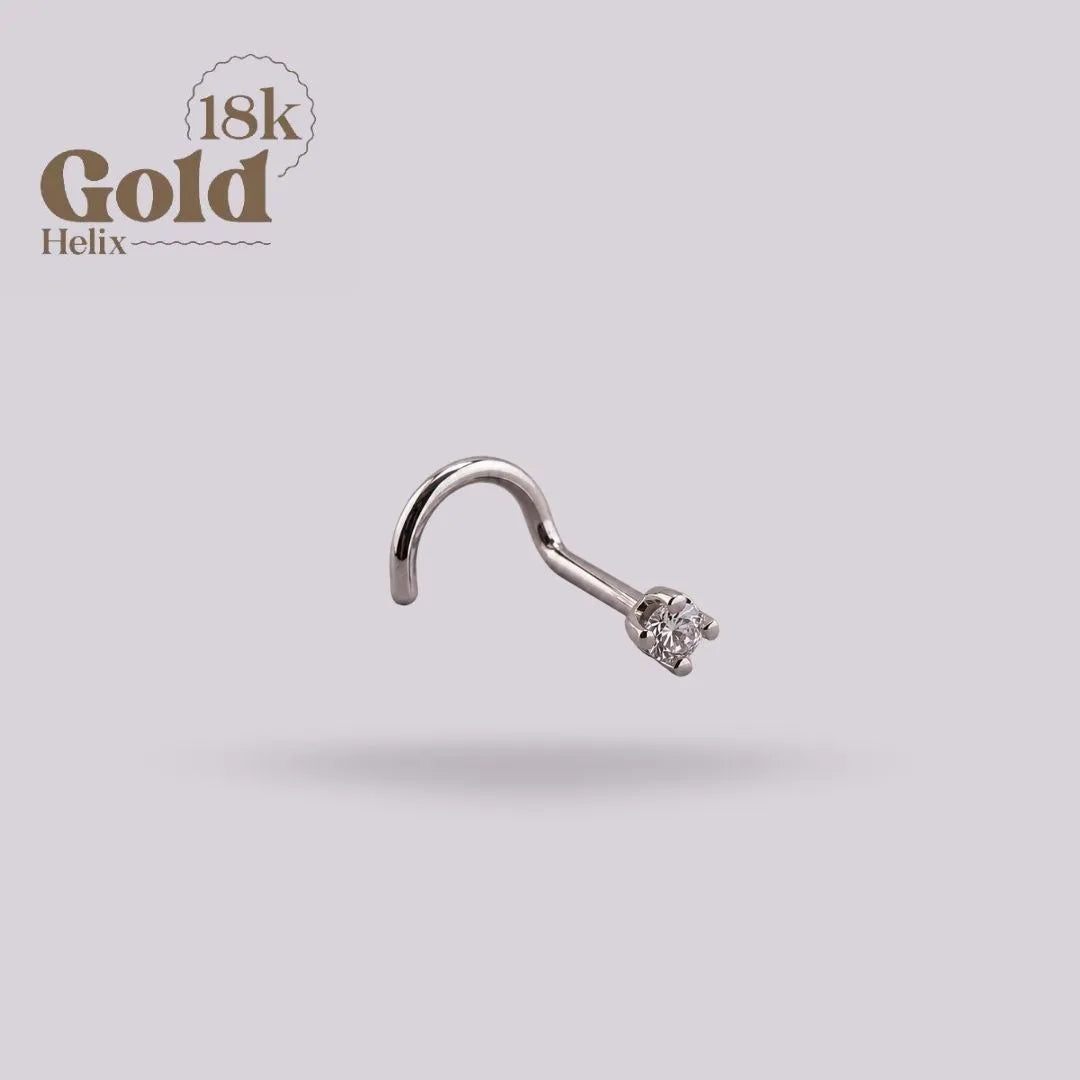18K White Gold Spiral Nostril with Natural Diamond