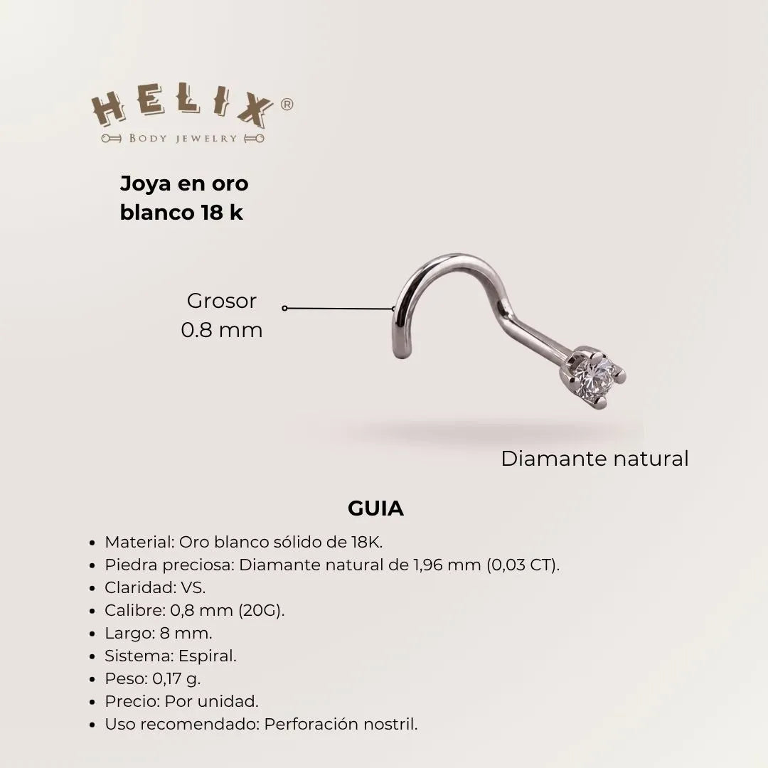 18K White Gold Spiral Nostril with Natural Diamond