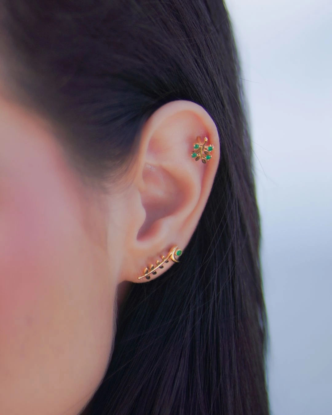 Labret Ramo de Esmeraldas Colombianas en Oro 18K