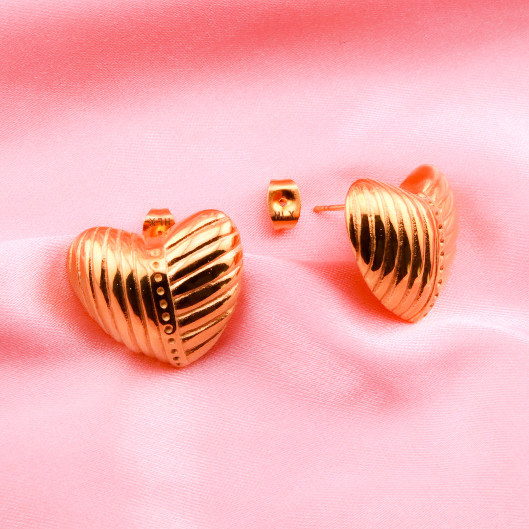 Aretes Topo Corazón en Acero Inoxidable – Dorado PVD y Plateado