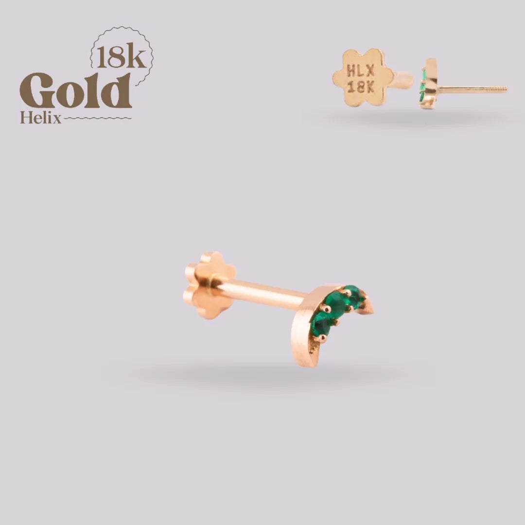 Labret Luna Creciente con Esmeraldas Colombianas en Oro 18K