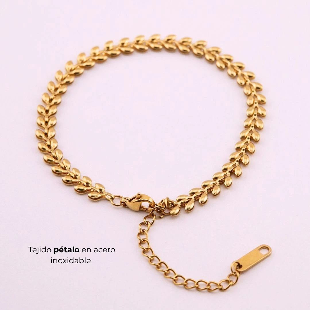 Pulsera Pétalos en Acero Inoxidable Dorado
