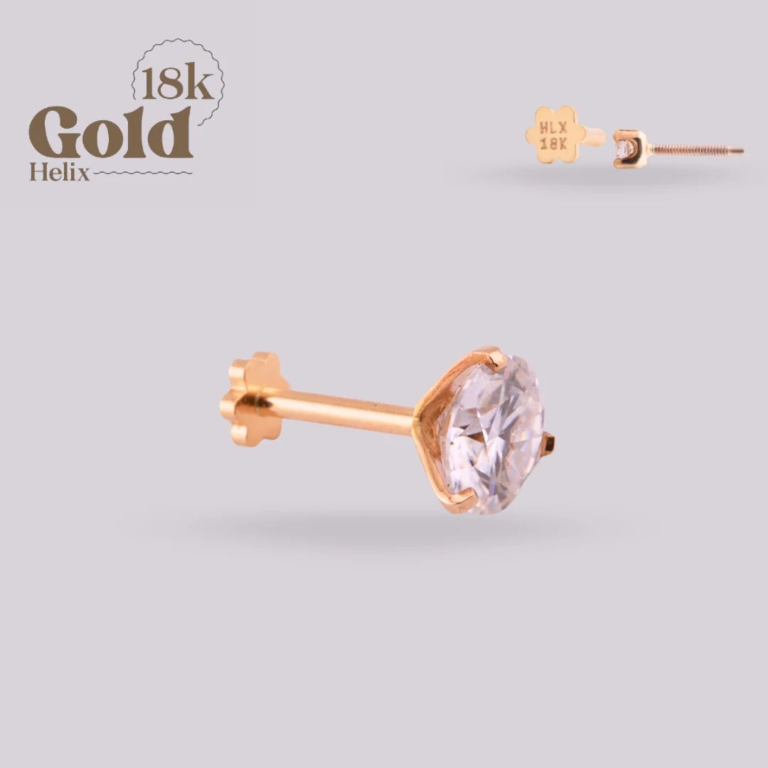 Labret en Oro 18K con Moissanita y Sistema Pin & Twist