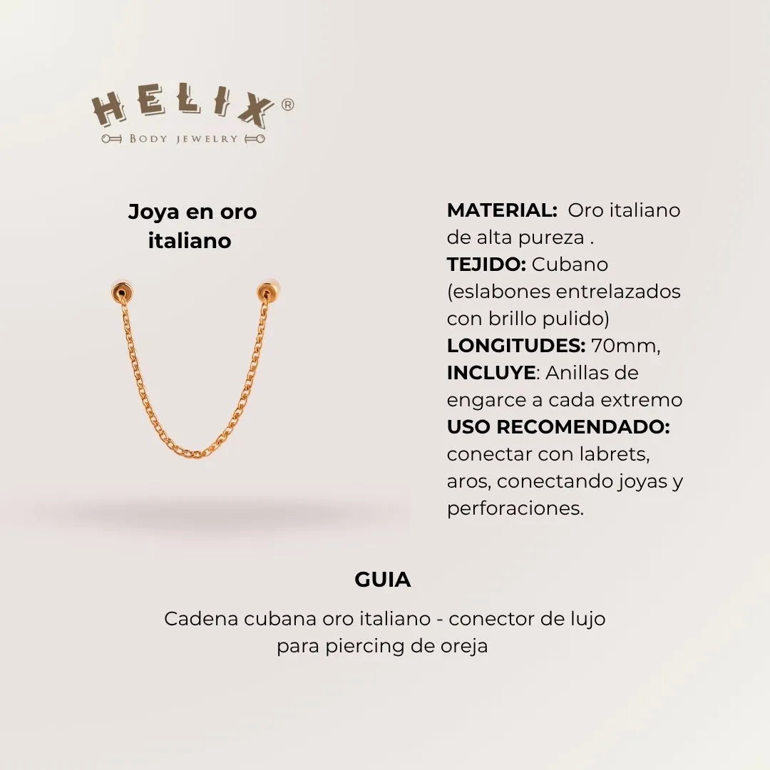 Cadena Cubana Oro Italiano 70 mm Conector de Lujo