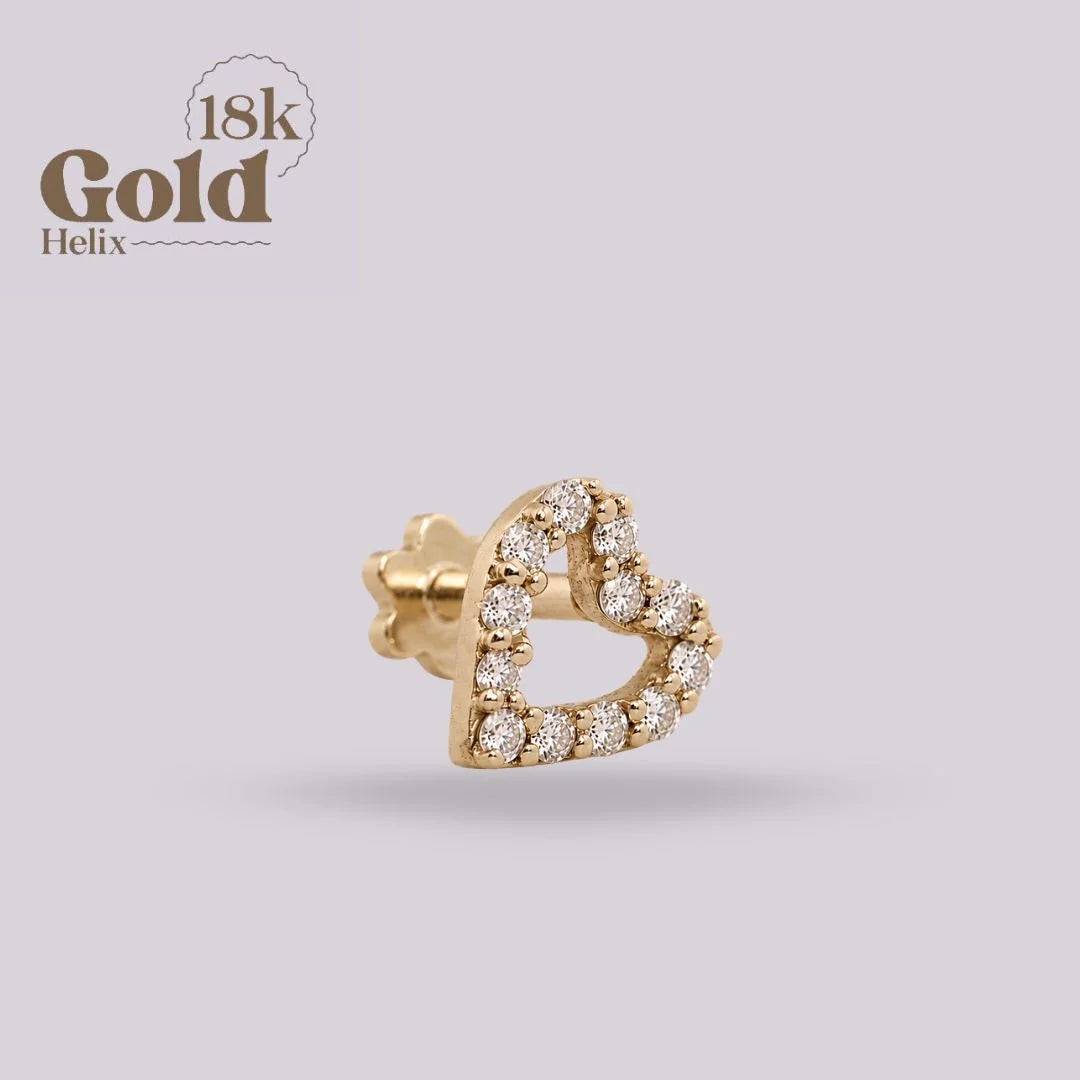 Labret Corazón con Diamantes Oro 18K