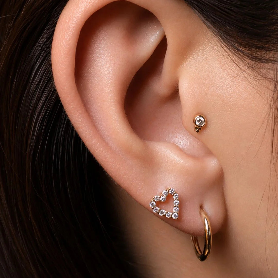 Labret Corazón con Diamantes Oro 18K