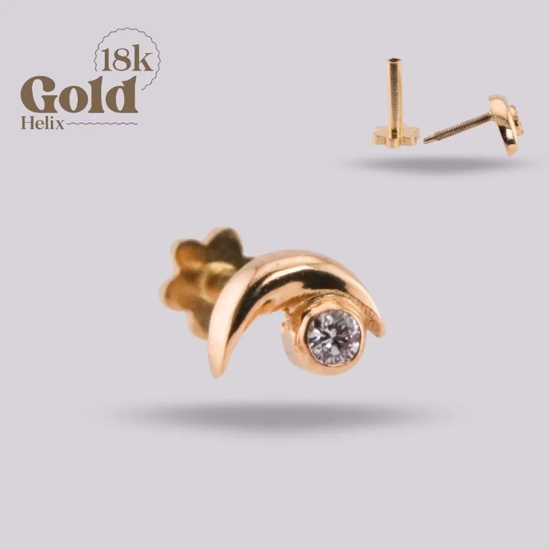 Labret Media Luna con Diamante Natural en Oro 18K