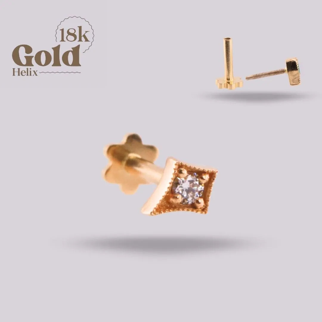 Labret Triángulo con Diamante Natural en Oro 18K