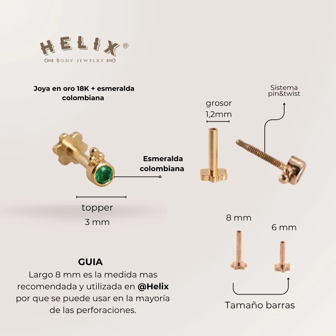 Labret Mini Esmeralda Oro 18K