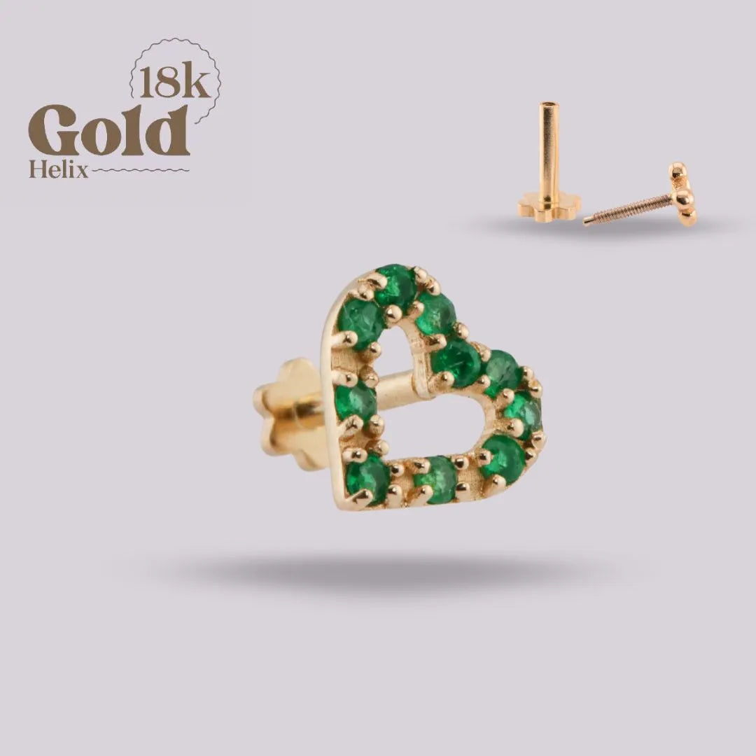 Labret Corazón con Esmeraldas Colombianas en Oro 18K