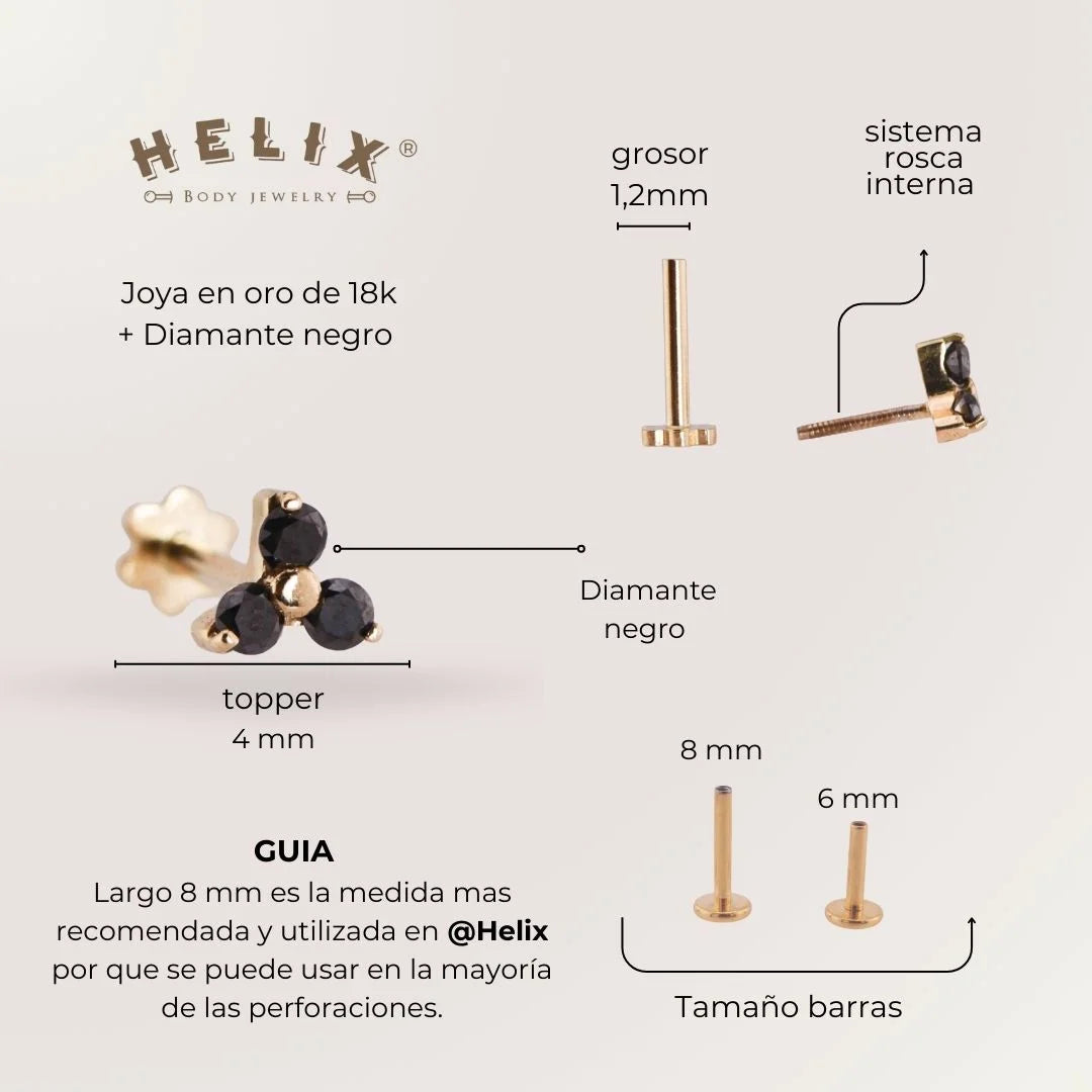 Labret Tify Diamante Negro en Oro Sólido 18K