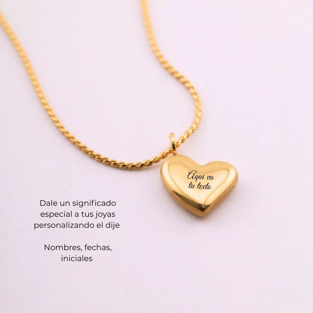 Collar Corazón Personalizable en Acero Inoxidable Dorado