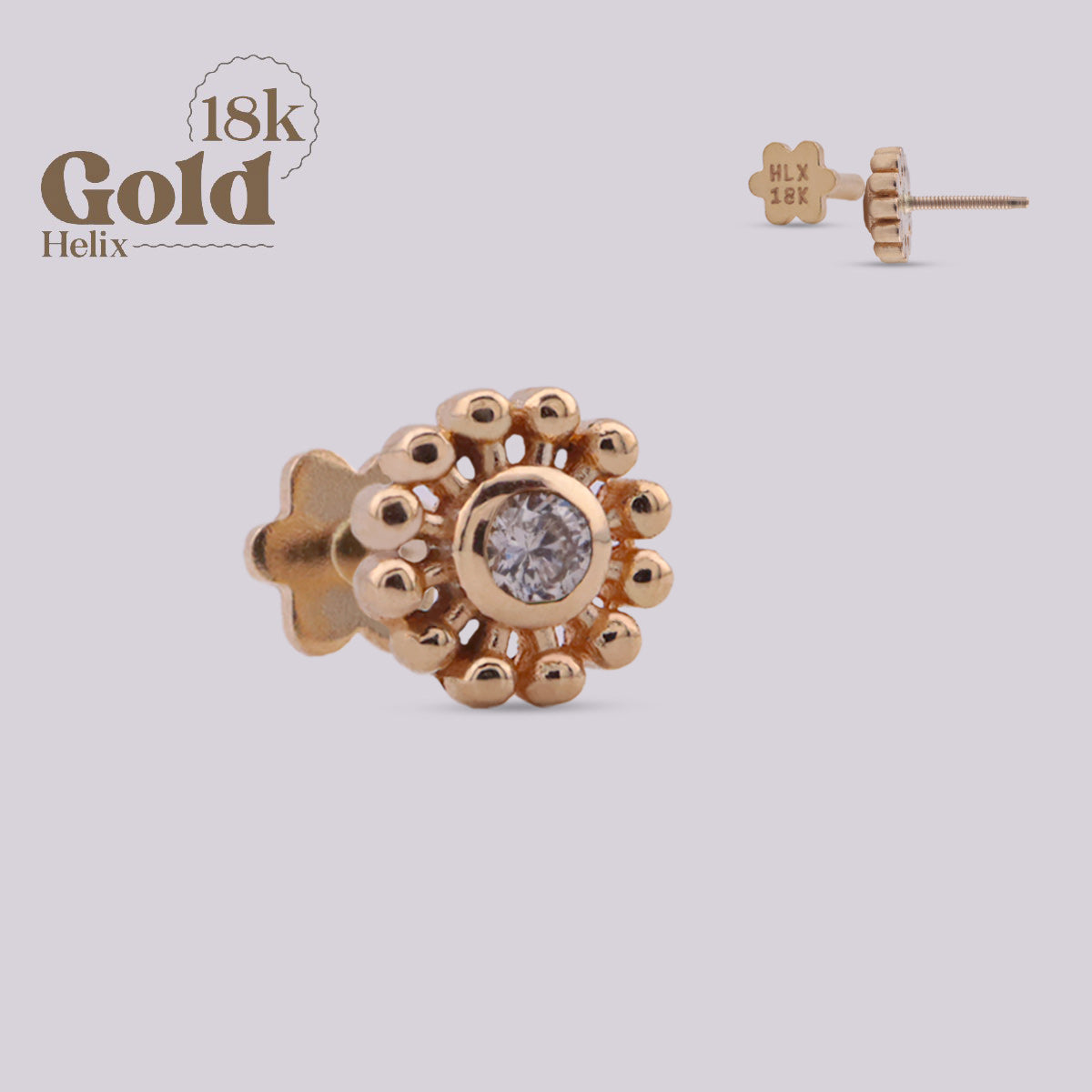 Labret Sol con Diamante en Oro 18K