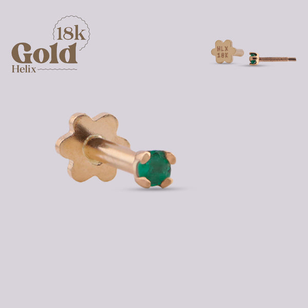 Emerald Inlay Ear Stud 1.5mm |Gold 18K