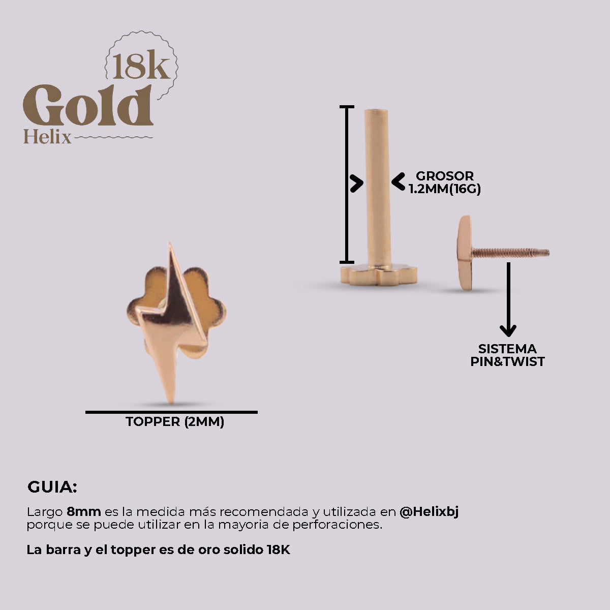 Labret Rayo Oro 18K Pin & Twist
