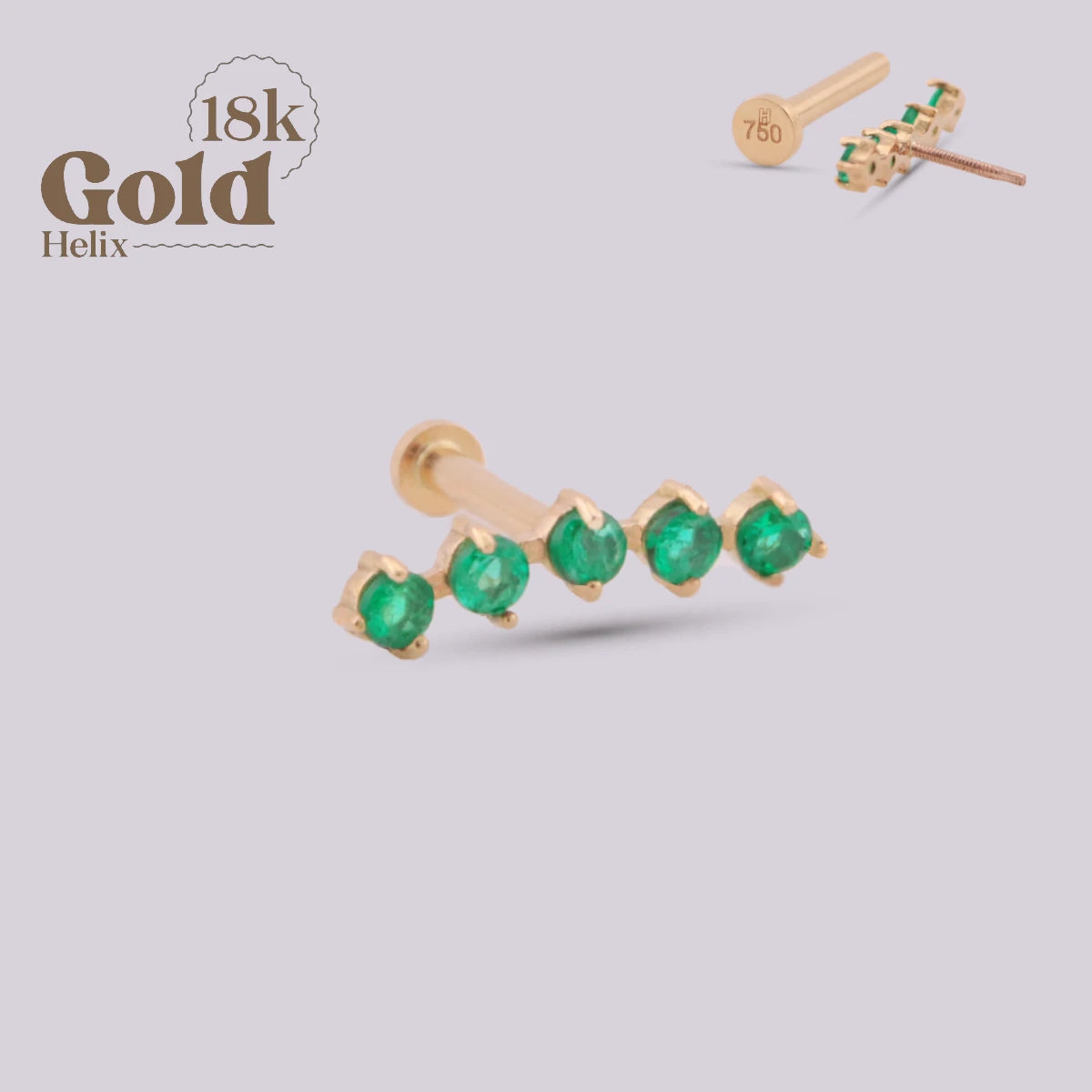 Labret Penta con Esmeraldas Colombianas en Oro 18K