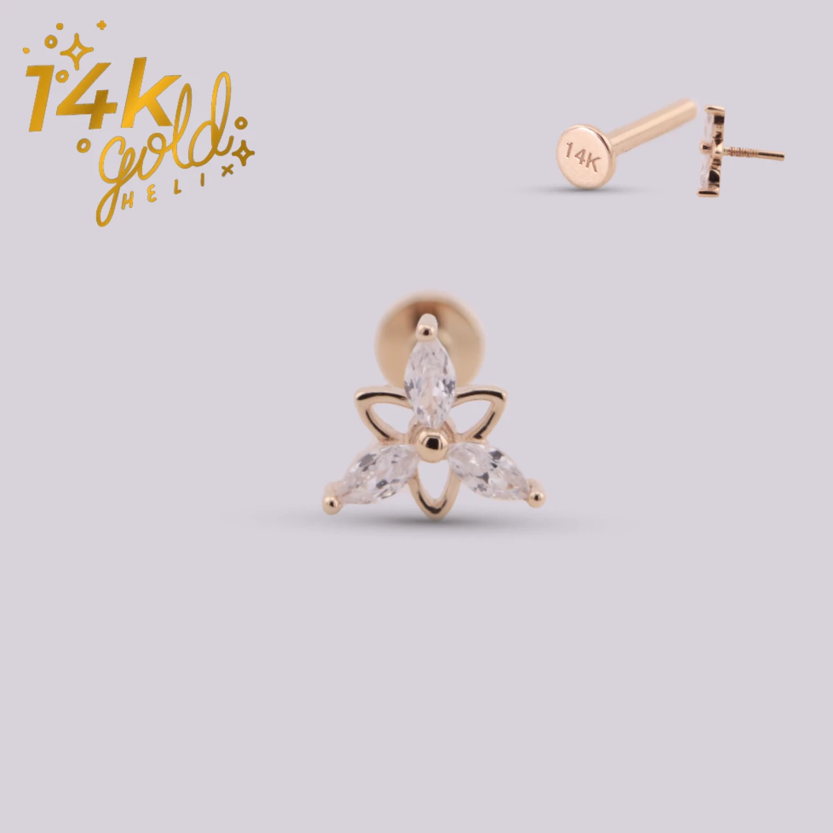14K Gold Labret Rigel with Swarovski Crystals