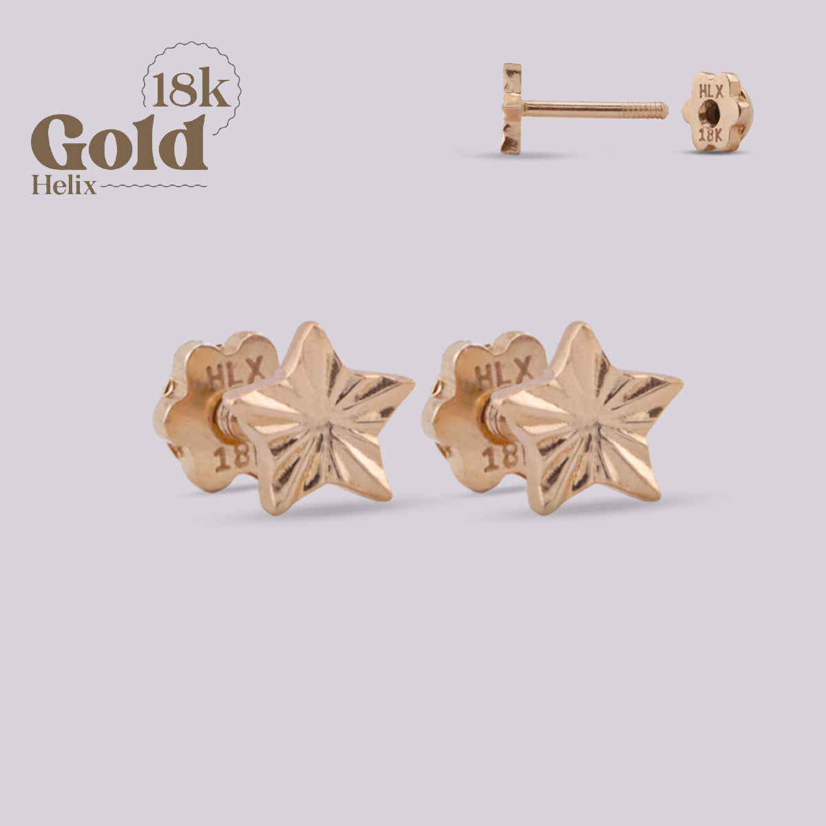 Aretes Topo Estrella Oro 18K con Rosca Segura