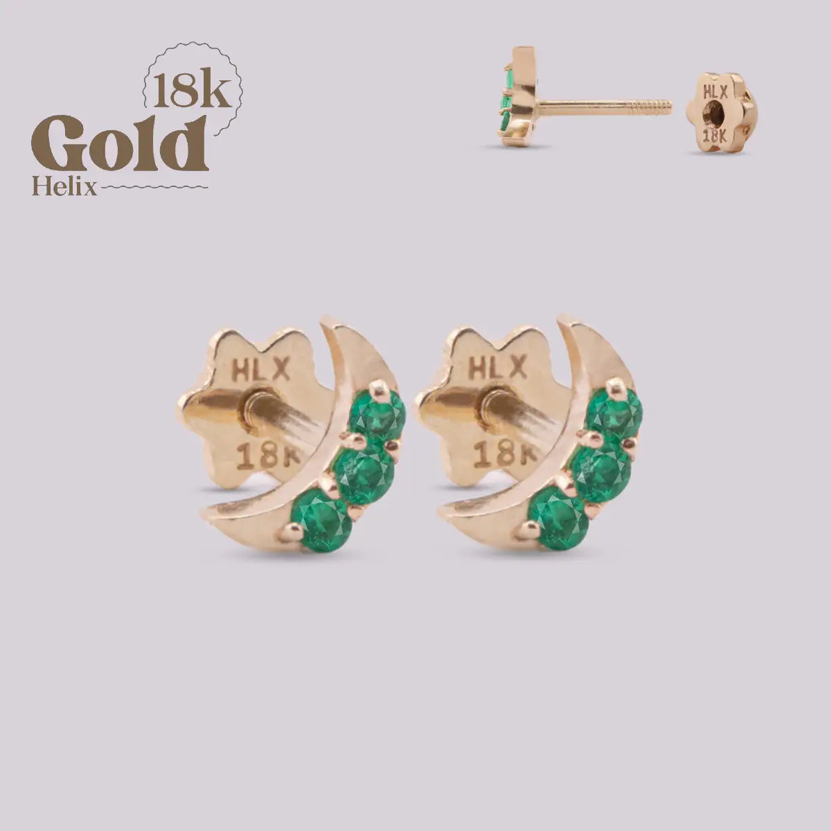 Aretes Media Luna en Oro 18K con Esmeraldas Colombianas