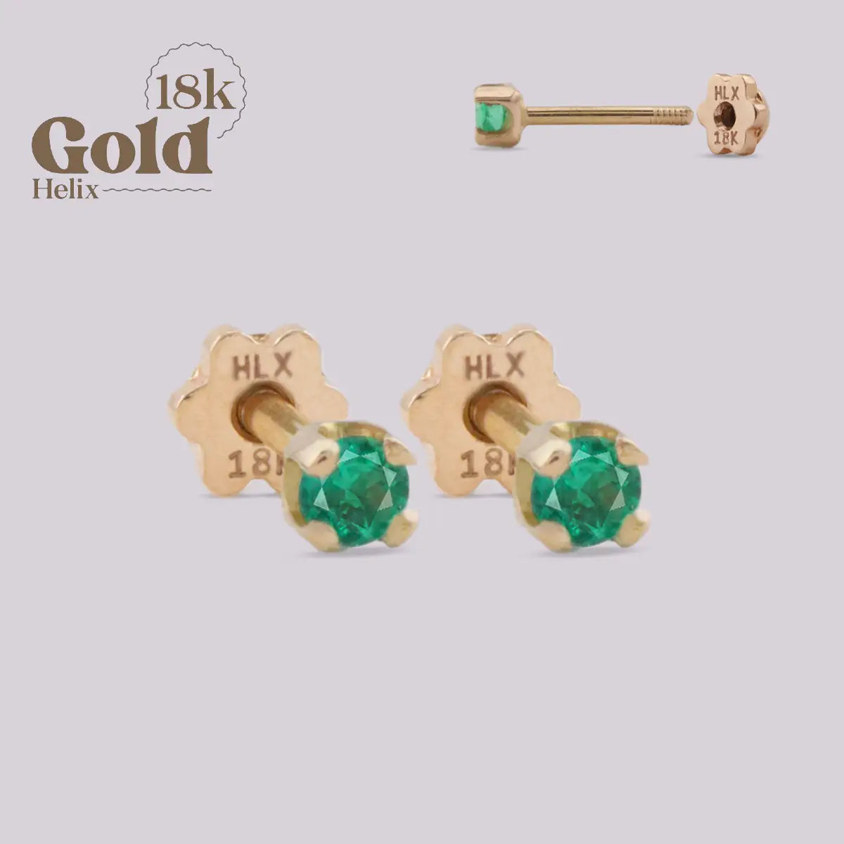 Aretes en Oro 18K con Esmeralda Colombiana – Diseño H Helix