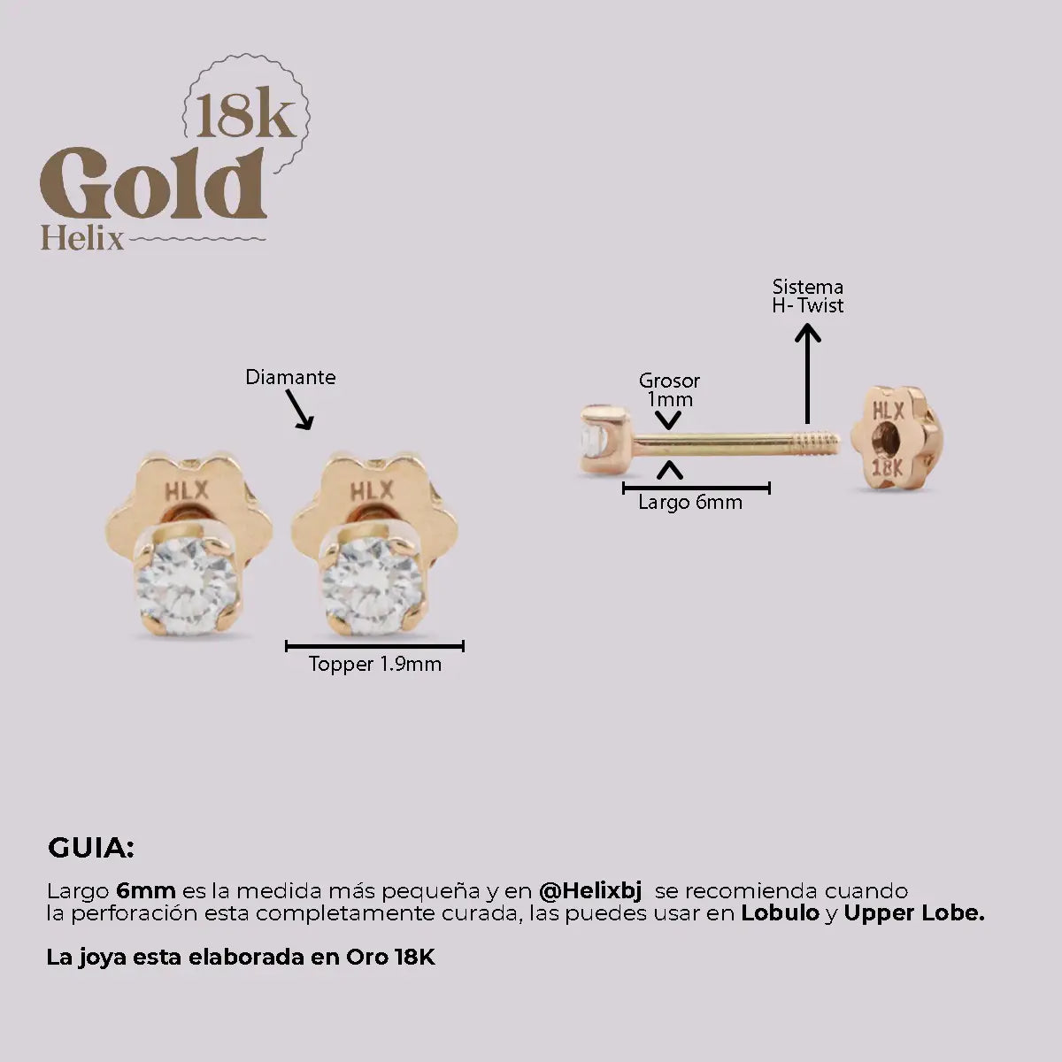 Aretes en Oro 18K con Diamante Natural – Diseño H Helix