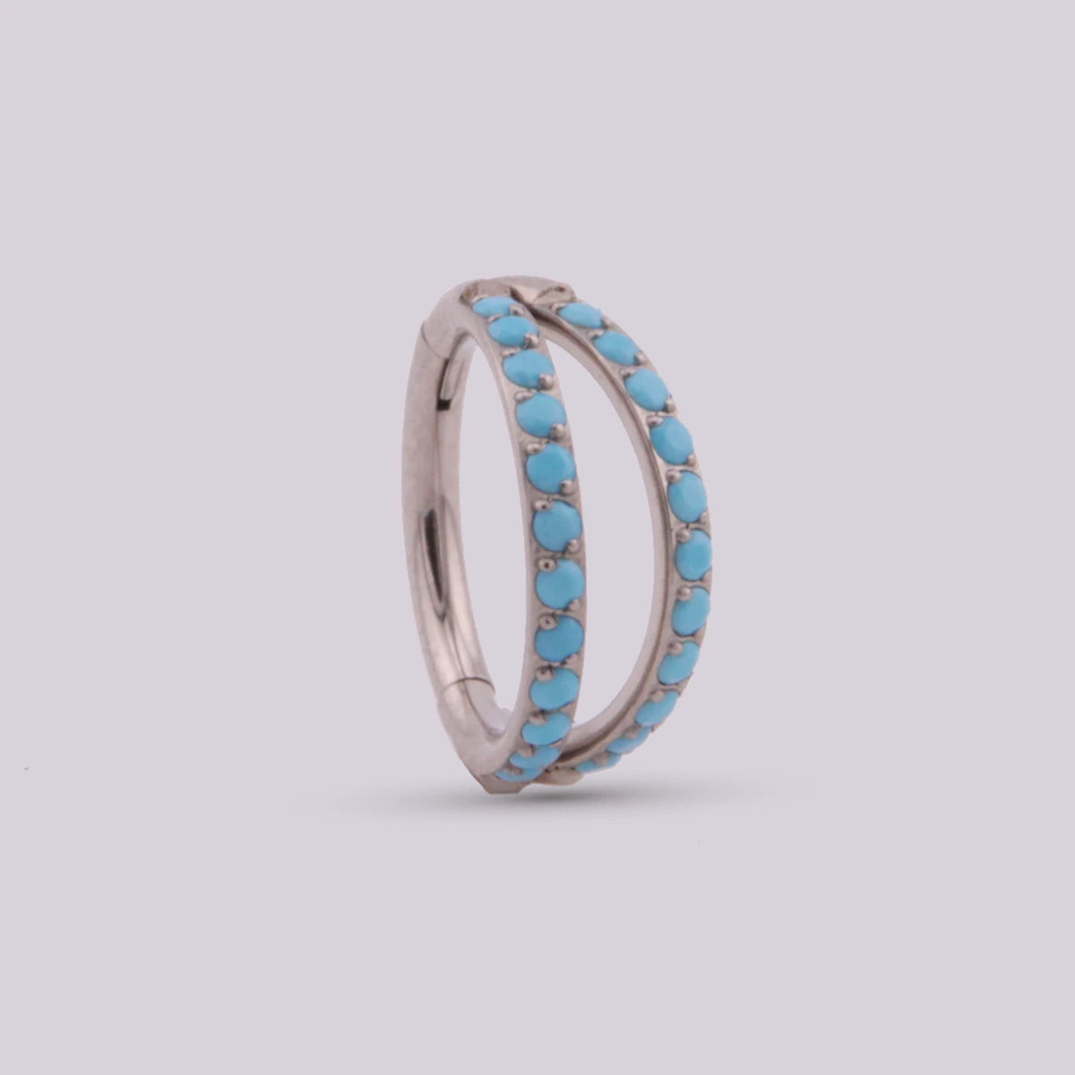 Agate Clicker Hoop with Turquoise Opal in Titanium - Silver