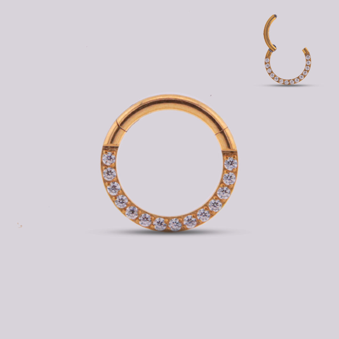 Titanium Gold Front Clicker Hoop with Zircons