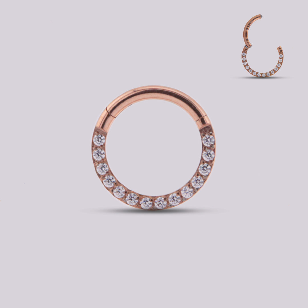 Frontal Zircon Clicker Hoop in Rose Gold Titanium