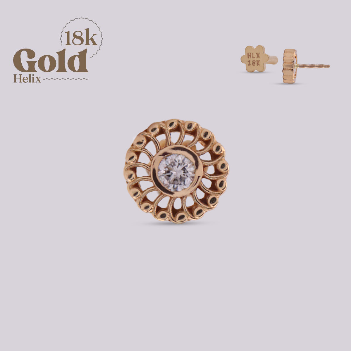 Labret Espiral en Oro 18K con Diamante