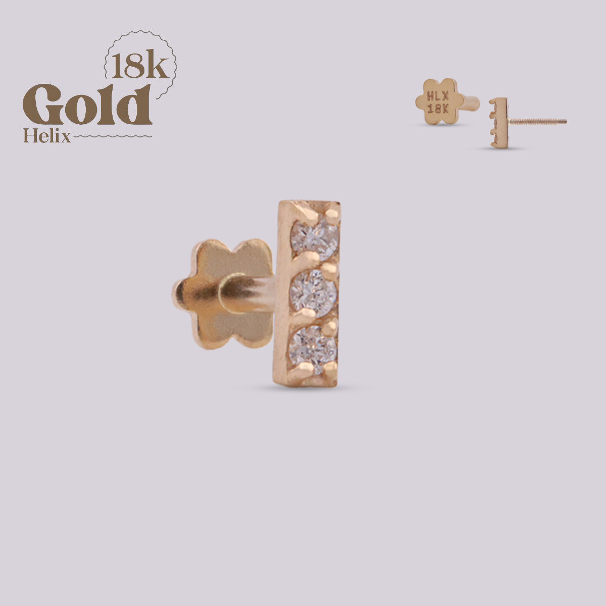 18K Gold Rectangular Labret with Natural Diamonds