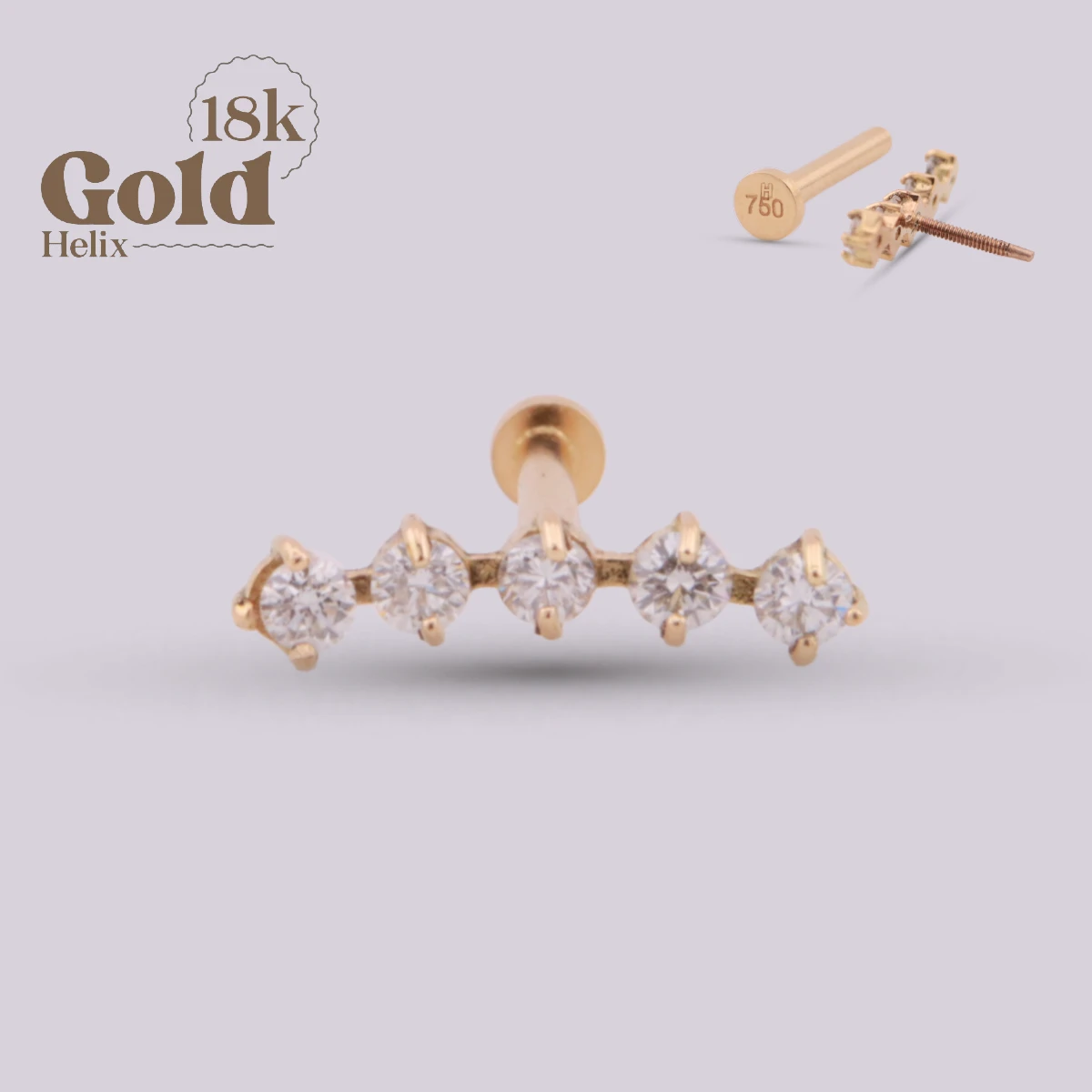 Labret Penta con Cinco Diamantes en Oro 18K