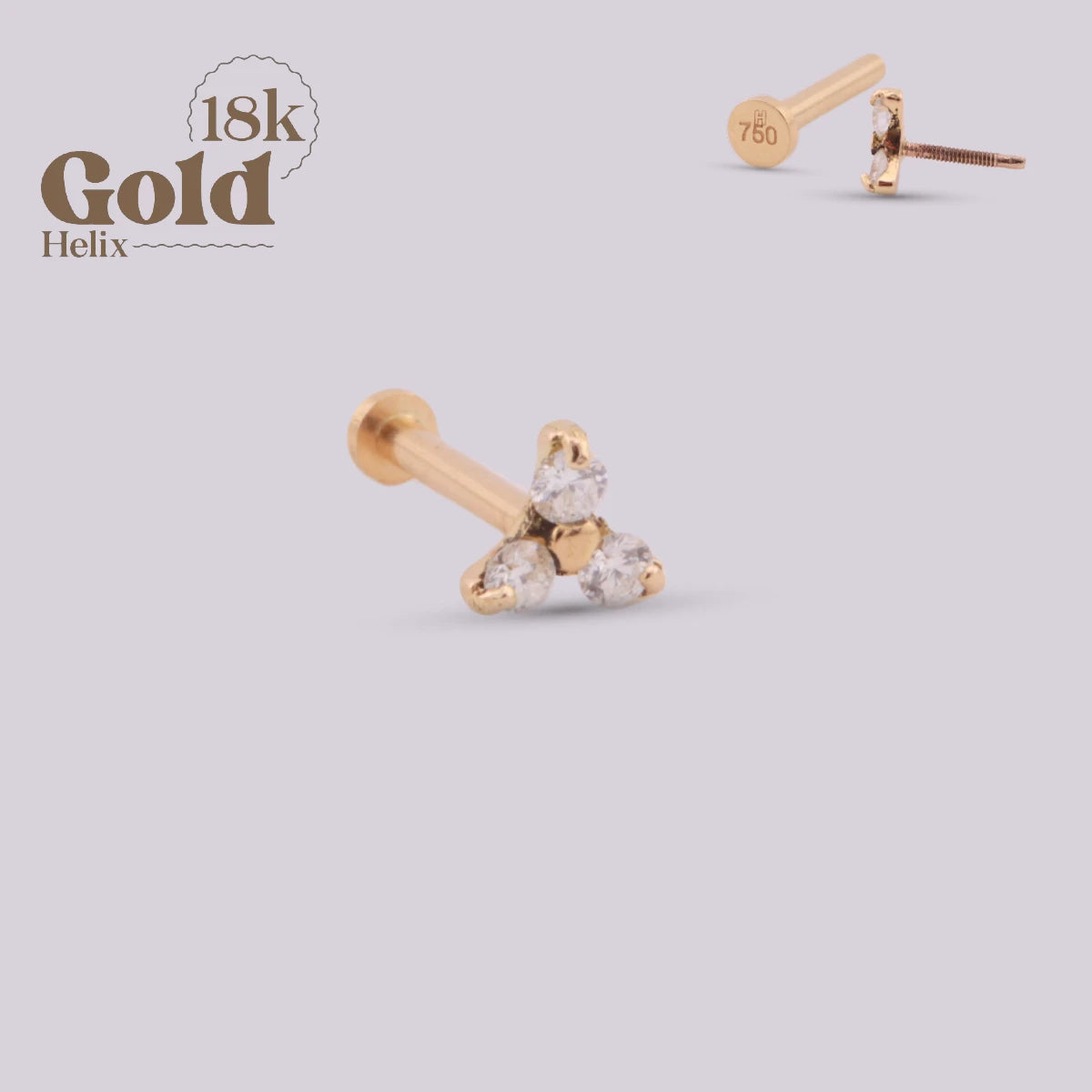 Labret en Oro 18K con Tres Diamantes Naturales
