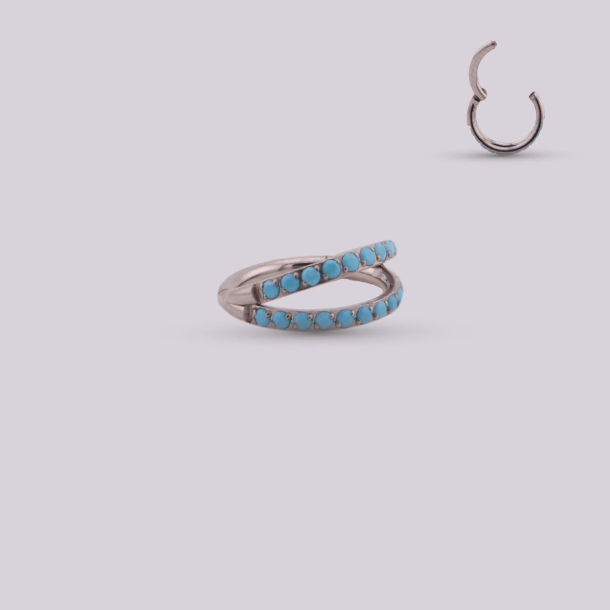Agate Clicker Hoop with Turquoise Opal in Titanium - Silver