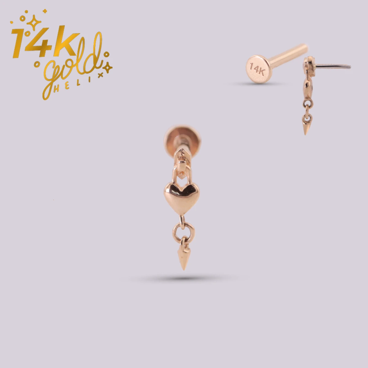 Labret Corazón Colgante Oro 14K