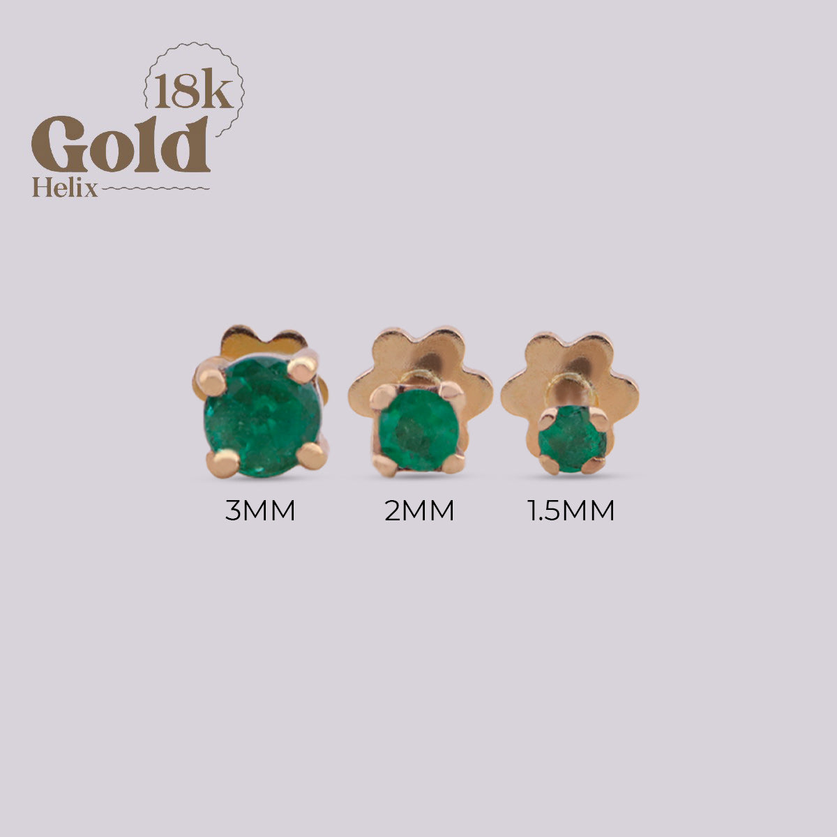 Labret con Esmeralda Colombiana 3 mm en Oro 18K