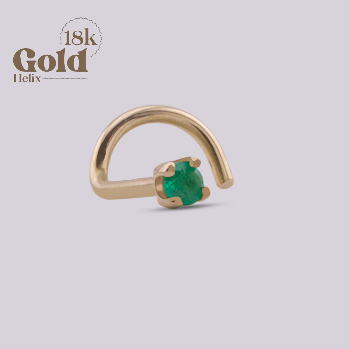 Emerald & 18K Gold Spiral Nostril Ring
