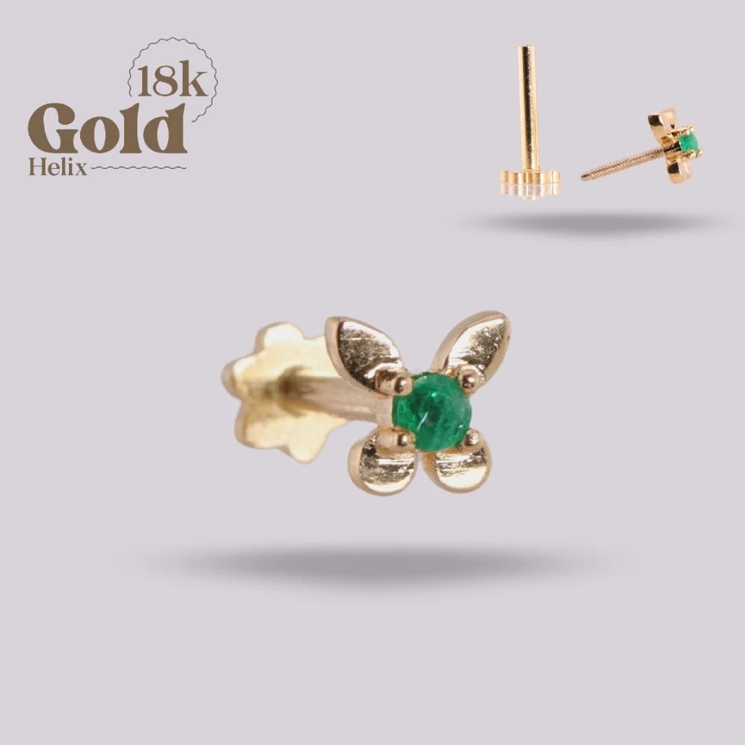 Labret Mariposa con Esmeralda Colombiana en Oro 18K