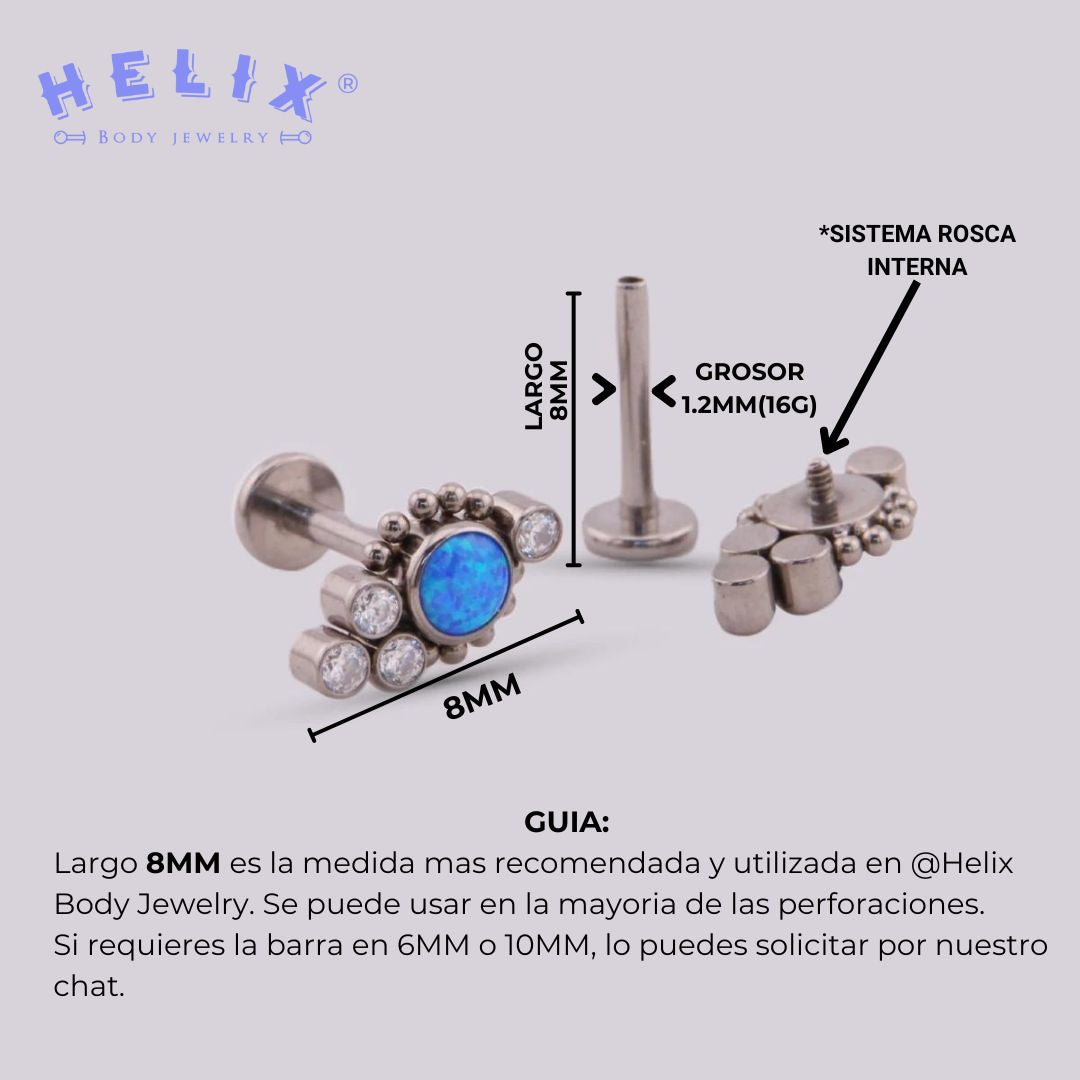 Labret Ariel con Ópalos en Titanio – Plateado