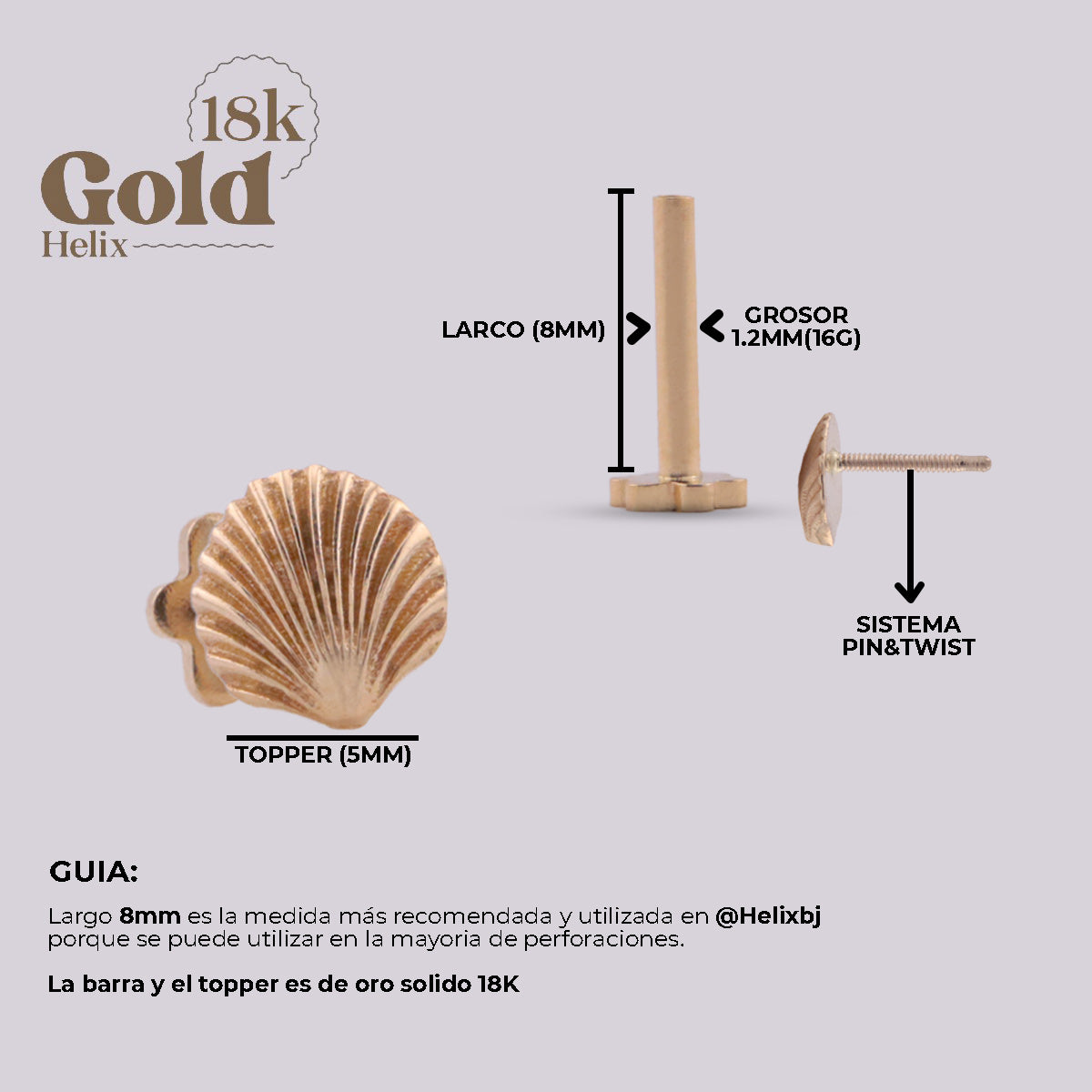 Labret Coral en Oro 18K con Sistema Pin & Twist