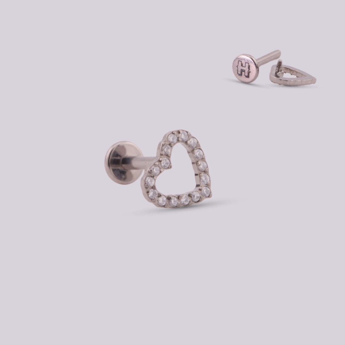 Labret Corazón con Zirconias en Titanio – Plateado y Dorado