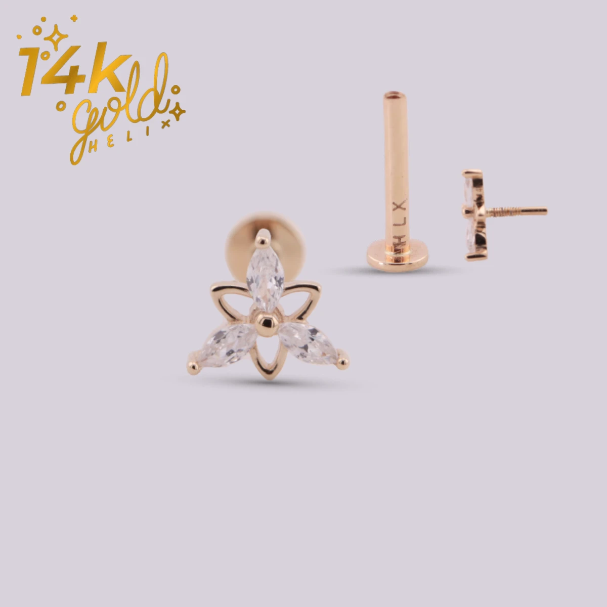 14K Gold Labret Rigel with Swarovski Crystals