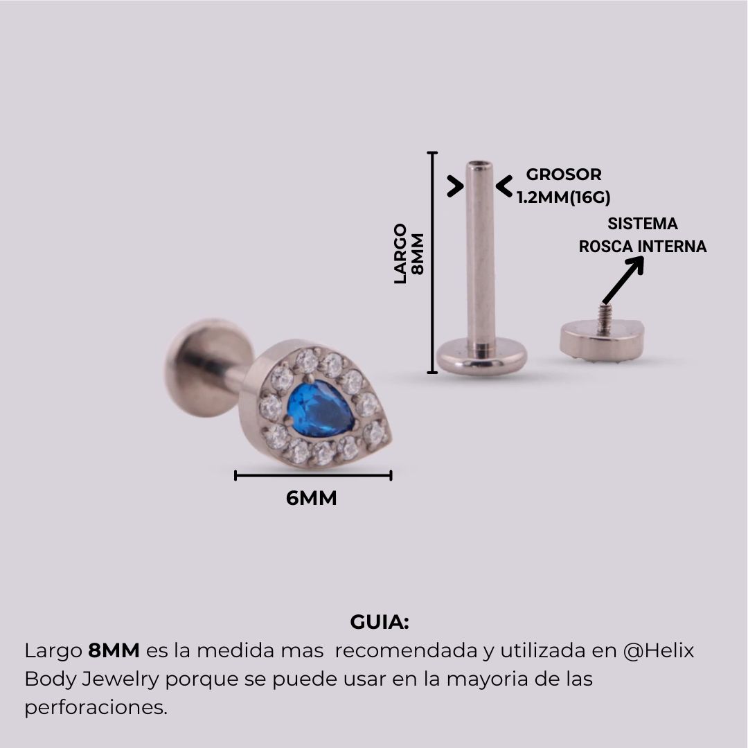 Labret Gota con Zirconia en Titanio – Multicolor