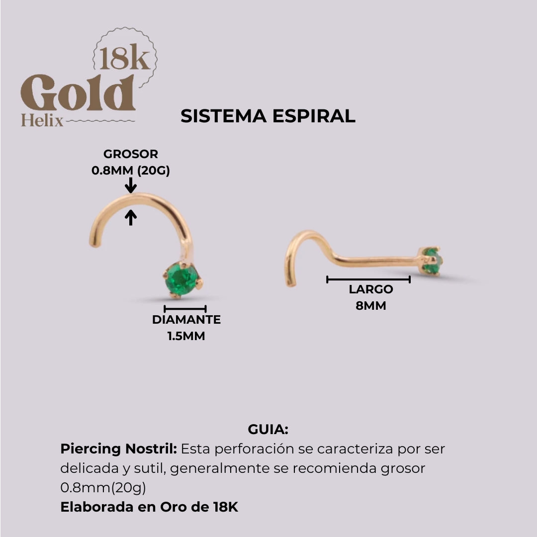 Emerald & 18K Gold Spiral Nostril Ring